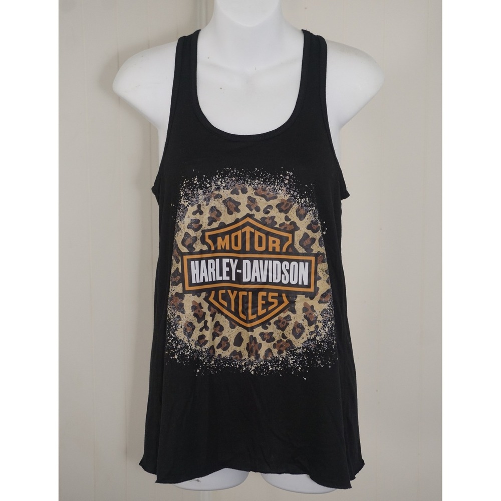 Harley-Davidson Large Black Leopard Print Graphic Racerback Tank Top